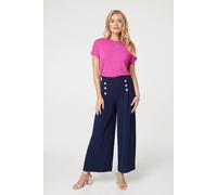 Izabel London Women's Button Detail Wide Leg Trousers in Blue | Size: XL Izabel London Blue XL
