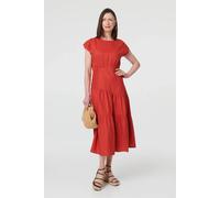 Izabel London Women's Cap Sleeve Asymmetric Tiered Midi Dress in Orange | Size: 8