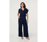 Izabel London Women's Cap Sleeve Relaxed Tie Waist Jumpsuit in Navy | Size: 18 Izabel London Navy 18