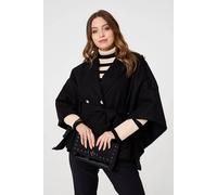 Izabel London Cape Coat With Belt - Black - 16