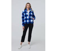 Izabel London Women's Checked Print Teddy Fur Zip Front Jacket in Blue | Size: 8 Izabel London Blue 8