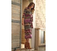 Izabel London Chevron Print Tie Waist Midi Shirt Dress - 18 - Purple
