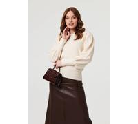 Izabel London Women's Chevron Texture Balloon Sleeve Jumper in Beige | Size: Medium Izabel London Beige M