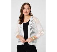 Izabel London Chevron Texture Mesh 1/2 Sleeve Cardigan - White - M