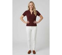 Izabel London Women's Chevron Texture Short Sleeve Knit Shirt in Brown | Size: Medium/Large