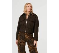 Izabel London Women's Collared Pocket Front Cropped Jacket in Brown | Size: XL Izabel London Brown XL