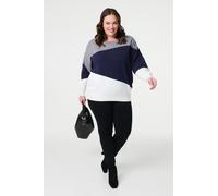 Izabel London Women's Colour Block Relaxed Knit Sweater in Navy | Size: 10 Izabel London Navy 10