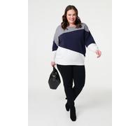 Izabel London Women's Colour Block Relaxed Knit Sweater in Navy | Size: 8