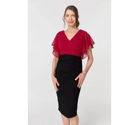 Izabel London Colour Block Sheer Sleeve Midi Dress - 14 - Red