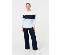Izabel London Colour Block Textured Curve Hem Jumper - Blue - 8