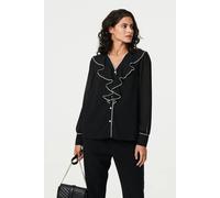 Izabel London Contrast Trim Semi Sheer Ruffled Blouse - Black - 8