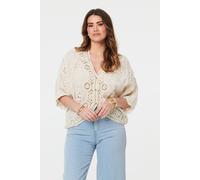Izabel London Women's Crochet 3/4 Sleeve Relaxed Cardigan Sweater in Beige | Size: Medium/Large