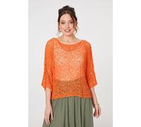 Izabel London Crochet Knit Texture Batwing Sleeve Top - Orange - One Size