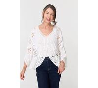 Izabel London Crochet Texture 3/4 Sleeve Cardigan - Cream - M/L
