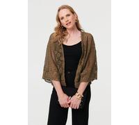 Izabel London Women's Crochet Textured Open Front Cardigan Sweater in Green | Size: Medium/Large
