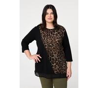 Izabel London Women's Curve Animal Print Asymmetric Tunic Top in Black | Size: 20 Izabel London Black 20