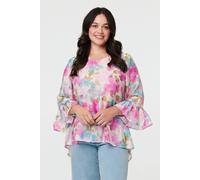 Izabel London Women's Curve Floral 3/4 Flare Sleeve Blouse in Pink | Size: 24