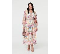 Izabel London Women's Curve Floral Border Print Maxi Dress in Pink | Size: 22