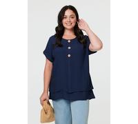 Izabel London Women's Curve Layered Short Sleeve Tunic Top in Navy | Size: 22