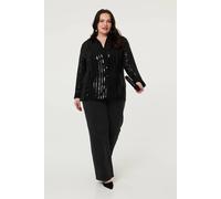 Izabel London Women's Curve Sequin Striped Long Sleeve Shirt in Black | Size: 22