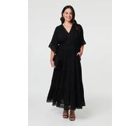 Izabel London Women's Curve Tiered Lace Trim Maxi Dress in Black | Size: 20
