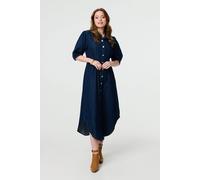 Izabel London Women's Denim 1/2 Puff Sleeve Ruched Maxi Shirt Dress in Indigo | Size: 12