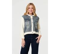 Izabel London Women's Denim Contrast Texture Boxy Jacket in Off-White | Size: Medium/Large Izabel London Off-White M/L