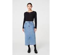 Izabel London Denim High Waist Midi Cargo Skirt - Blue - 14