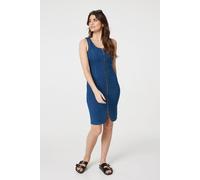 Izabel London Denim Sleeveless Zip Front Shift Dress - Blue - 10