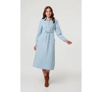 Izabel London Women's Denim Tie Waist Long Sleeve Midi Dress in Blue | Size: 18 Izabel London Blue 18
