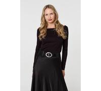 Izabel London Women's Diamante Embellished Buckle Belt in Black