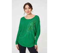 Izabel London Women's Diamante Embroidered Long Sleeve Top in Green | Size: 10 Izabel London Green 10