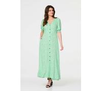 Ditsy Floral 1/2 Puff Sleeve Maxi Dress Izabel London Green 10