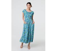 Izabel London Women's Ditsy Floral Bardot Smock Midi Dress in Blue | Size: 12 Izabel London Blue 12