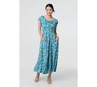 Izabel London Women's Ditsy Floral Bardot Smock Midi Dress in Blue | Size: 14 Izabel London Blue 14