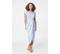 Izabel London Printed Tulip Hem Dress for Women UK with Round Neck, Short Sleeves and midi Length Skirt. Light Blue