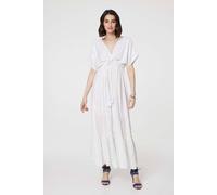 Izabel London Dotty Empire Waist Kimono Maxi Dress - White - 14