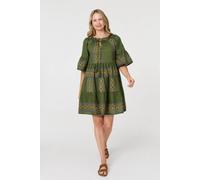 Izabel London Embroidered 1/2 Flare Sleeve Short Dress - 14 - Green