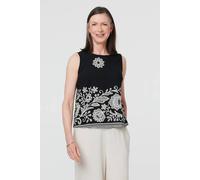 Izabel London Women's Embroidered Border Sleeveless Vest Top in Black | Size: 8
