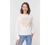 Izabel London Women's Embroidered Detail Long Sleeve Jumper in White | Size: Large Izabel London White L