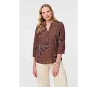 Izabel London Women's Embroidered Floral 3/4 Sleeve Blouse in Brown | Size: 10