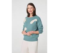 Izabel London Women's Embroidered Front Long Sleeve Jumper in Aqua | Size: 12