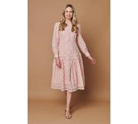 Izabel London Women's Embroidered Lace Long Sleeve Midi Dress in Pink | Size: 12