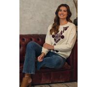 Izabel London Women's Embroidered Print Drop Shoulder Jumper in White | Size: 12