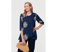 Izabel London Women's Embroidered Texture Layered Blouse in Navy | Size: 8