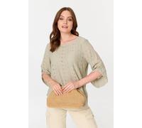 Izabel London Women's Embroidered Textured 3/4 Sleeve Blouse in Green | Size: 14