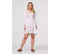 Izabel London Embroidered V-Neck Tiered Smock Dress In White White 8