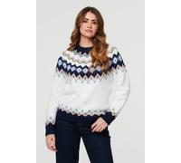 Izabel London Women's Fairisle Print Long Sleeve Jumper in White | Size: 8 Izabel London White 8