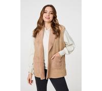 Izabel London Women's Faux Fur Lined Suede Pocket Front Vest in Brown | Size: Medium Izabel London Brown M