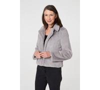 Izabel London Faux Fur Long Sleeve Cropped Jacket - Silver - 14